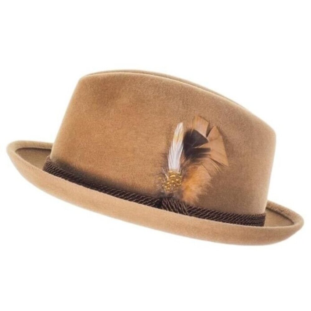 Vintage 1950’s Mallory Fedora Size 6 3/4 54 Mens Hat Tan Wool Feather